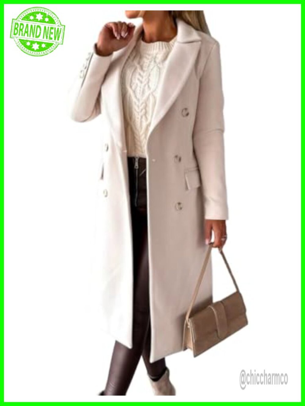 Wool Blend Double Breasted Peacoat Long Winter Trench Coat